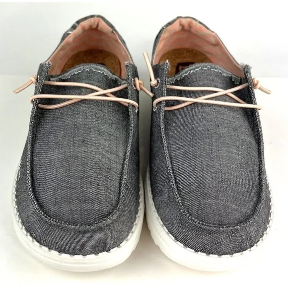 Hey Dude Wendy Boho Moc Shoes 40054-030 Grey Womens Sz 10 Southwestern Aztec New