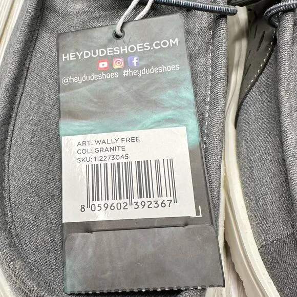 Hey Dudes Mens 8 Wally Free Slip On Shoes Granite Gray Airflow Collection NWT