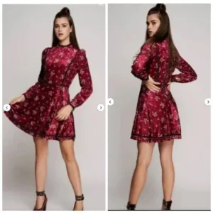 Highly Preppy Red Velvet Lace Dress Sz S Romantic Gothic Vampirecore Regencycore
