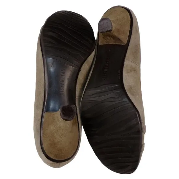 Hispanitas Pumps Taupe Suede Slip On Shoes Kitten Heel Leather Flower EU 38 #263