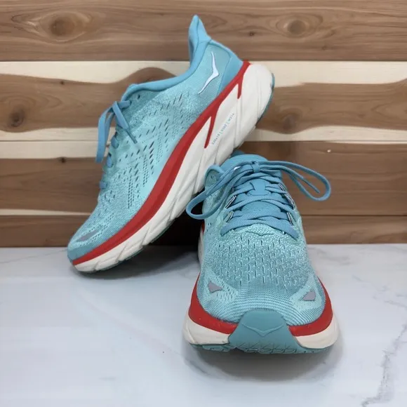 Hoka Clifton 8 Blue White Shoes Sneakers 1119394 AEBL Women's Size 10 B