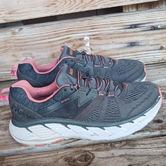 Hoka Gaviota 2 Gray and Pink Athletic Shoes with Breathable Mesh