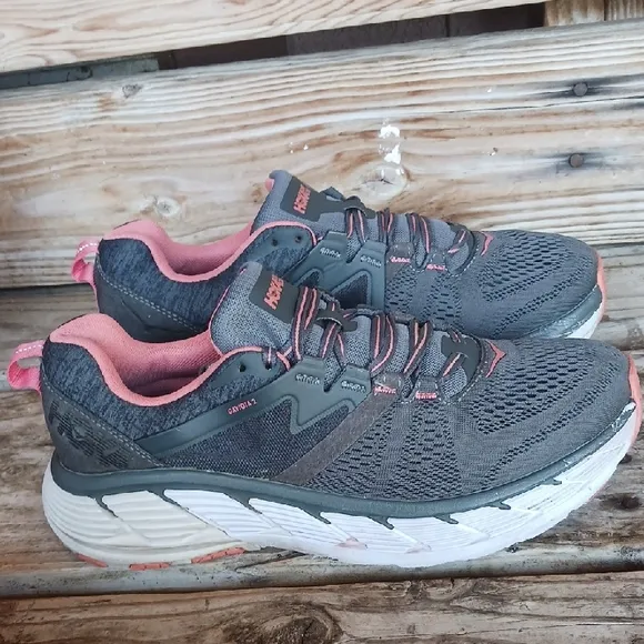 Hoka Gaviota 2 Gray and Pink Athletic Shoes with Breathable Mesh