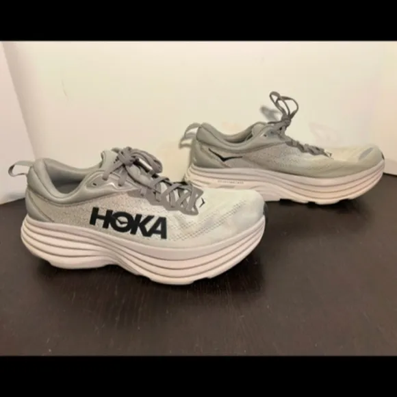 Hoka One One Bondi 8 Running Shoes Sharkskin/Harbor Mist Mens Size 11.5D