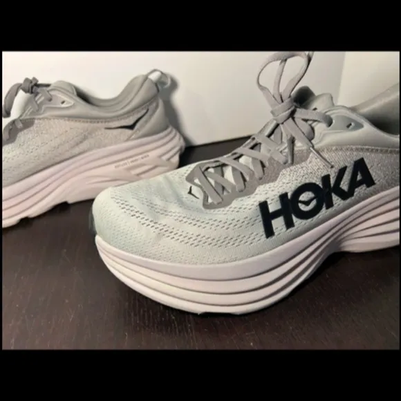 Hoka One One Bondi 8 Running Shoes Sharkskin/Harbor Mist Mens Size 11.5D