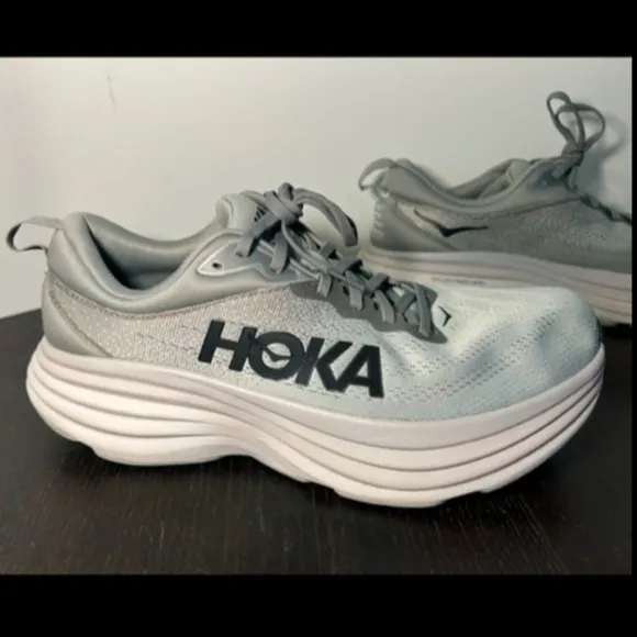 Hoka One One Bondi 8 Running Shoes Sharkskin/Harbor Mist Mens Size 11.5D