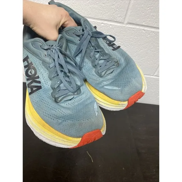 Hoka One One Bondi 8 Shoes Men's 12 D Blue Athletic Running‎ Sneakers Yellow