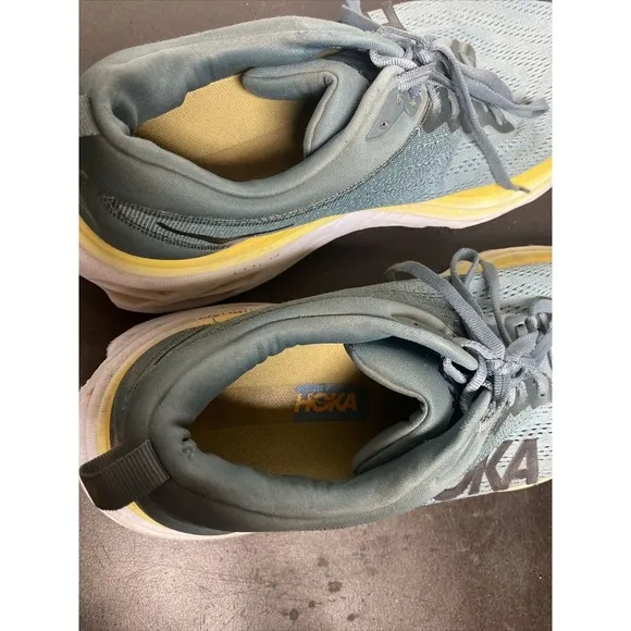 Hoka One One Bondi 8 Shoes Men's 12 D Blue Athletic Running‎ Sneakers Yellow