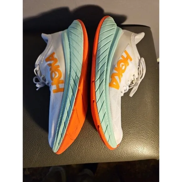 Hoka One One Carbon X  Men’s Shoe Size 10D White, Light Blue, and Orange