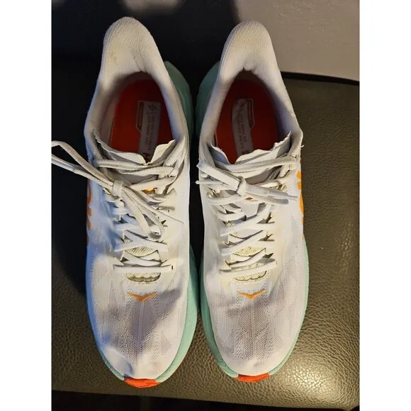 Hoka One One Carbon X  Men’s Shoe Size 10D White, Light Blue, and Orange