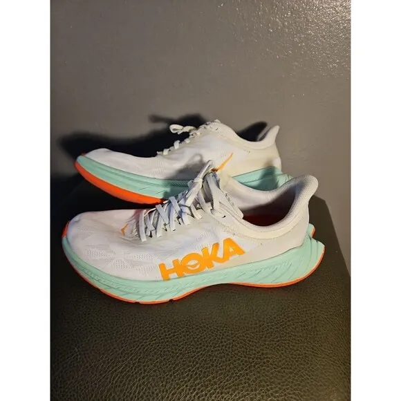Hoka One One Carbon X  Men’s Shoe Size 10D White, Light Blue, and Orange