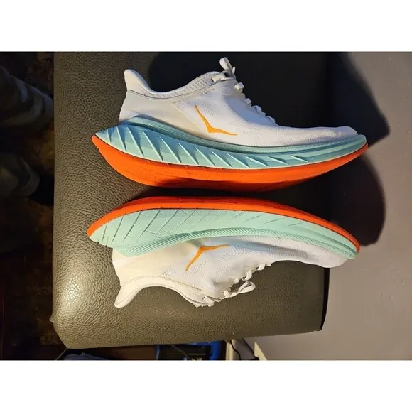 Hoka One One Carbon X  Men’s Shoe Size 10D White, Light Blue, and Orange