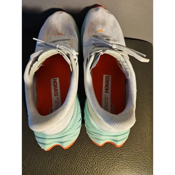 Hoka One One Carbon X  Men’s Shoe Size 10D White, Light Blue, and Orange