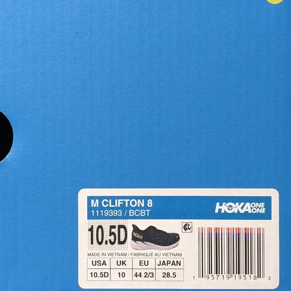 Hoka One One Clifton 8 Running Shoes, Blue, Men's 10.5 M