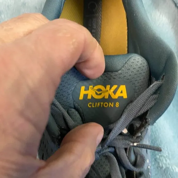 Hoka One One Clifton 8 Running Shoes Gray &amp; Yellow Mens 10.5 D Medium Lightweigh