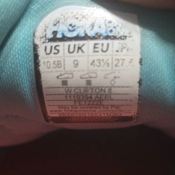 Hoka One One Clifton 8 Sneakers Womens 10.5B Blue Running Walking Athletic Shoes