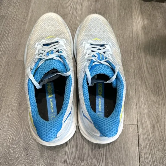 Hoka One One Clifton 9 Shoes Mens 10.5 D Ice Water Blue Running Walking Sneakers