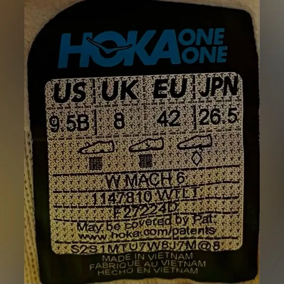 Hoka One One Mach 6 Womens Size 9.5 (B) Running Shoes Sneakers White Lettuce