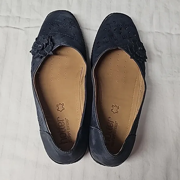 Hotter Womens Shoes Size 6.5 Blue Suede Flower Loafer Comfort Concept