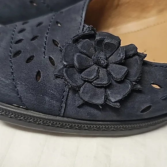 Hotter Womens Shoes Size 6.5 Blue Suede Flower Loafer Comfort Concept