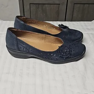 Hotter Womens Shoes Size 6.5 Blue Suede Flower Loafer Comfort Concept