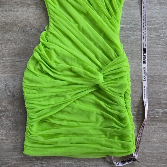 HOUSE OF CB Adrie Ruched Corset Cut-Out Gathered Mini Dress XS - Neon Green NWT
