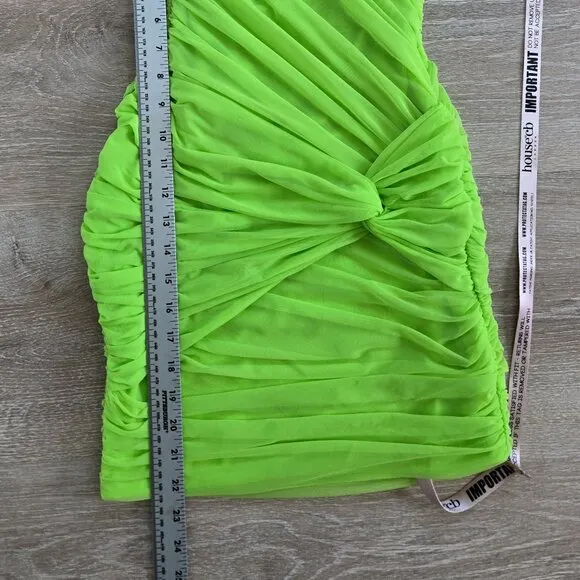 HOUSE OF CB Adrie Ruched Corset Cut-Out Gathered Mini Dress XS - Neon Green NWT