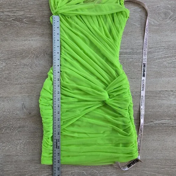 HOUSE OF CB Adrie Ruched Corset Cut-Out Gathered Mini Dress XS - Neon Green NWT