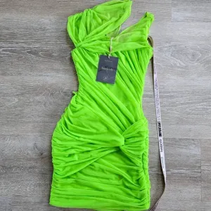 HOUSE OF CB Adrie Ruched Corset Cut-Out Gathered Mini Dress XS - Neon Green NWT