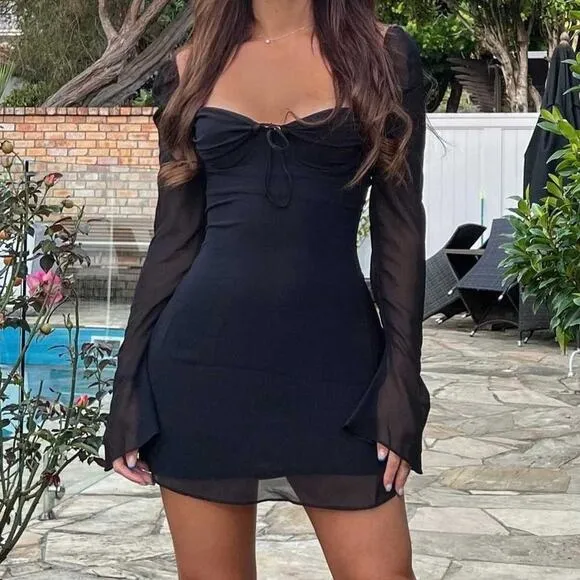 House of CB BabyDoll Black Chiffon Halter Mini Dress Size L  and Bigger Cup