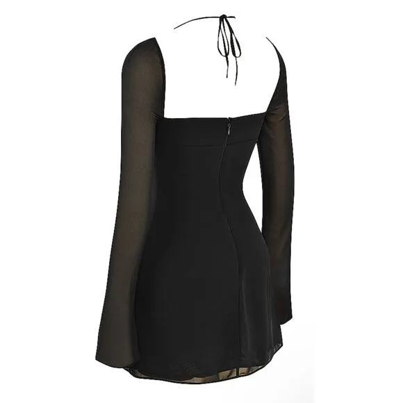 House of CB BabyDoll Black Chiffon Halter Mini Dress Size L  and Bigger Cup