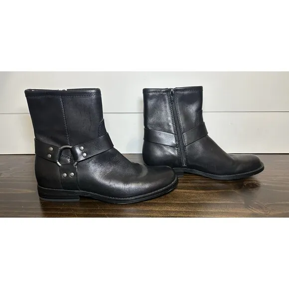 House of Harlow 1960 Black Leather Portia Biker Combat Ankle Boots Women 7