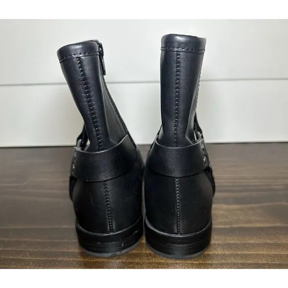 House of Harlow 1960 Black Leather Portia Biker Combat Ankle Boots Women 7