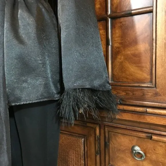 House of Harlow 1960 x Revolve Noir Viviana Satin Feather Wrap Belted Jacket