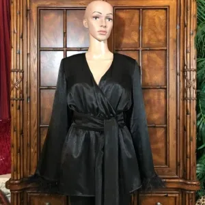 House of Harlow 1960 x Revolve Noir Viviana Satin Feather Wrap Belted Jacket