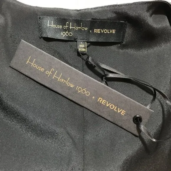 House of Harlow 1960 x Revolve Noir Viviana Satin Feather Wrap Belted Jacket