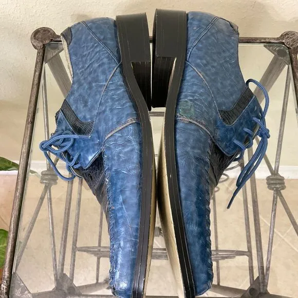 Hugo Vitelli shoes mens size 11 Blue Lace Up Oxford Faux leather Croc embossed