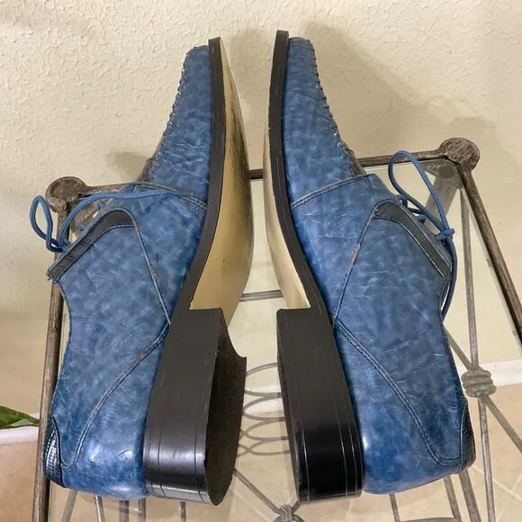 Hugo Vitelli shoes mens size 11 Blue Lace Up Oxford Faux leather Croc embossed