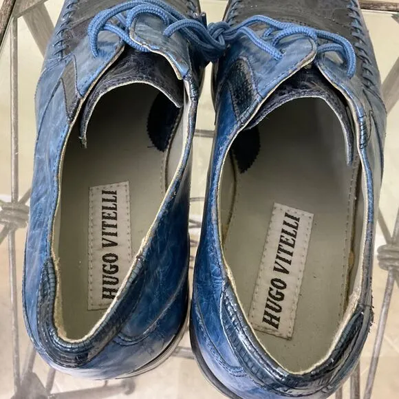 Hugo Vitelli shoes mens size 11 Blue Lace Up Oxford Faux leather Croc embossed