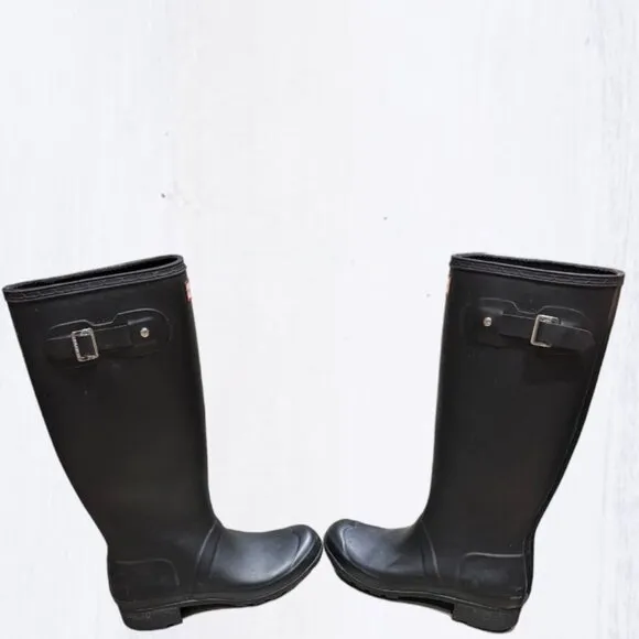 Hunter Black Tall Packable Original Tour Boots Size 7