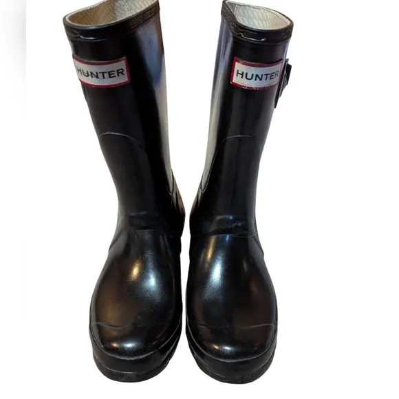 Hunter Boots Original Short Gloss Rain Snow Boots Black size 7 Classic Preppy