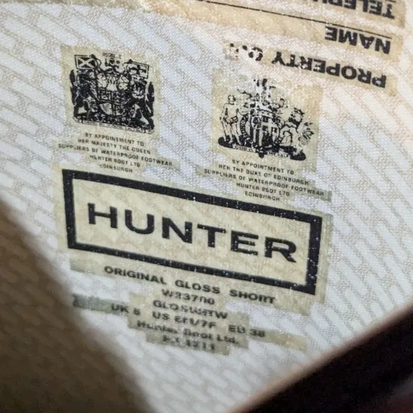 Hunter Boots Original Short Gloss Rain Snow Boots Black size 7 Classic Preppy