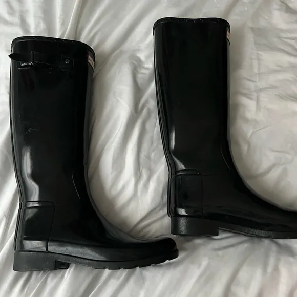 Hunter Boots Women's Original Tall Rain Boots Shine Black Size 7