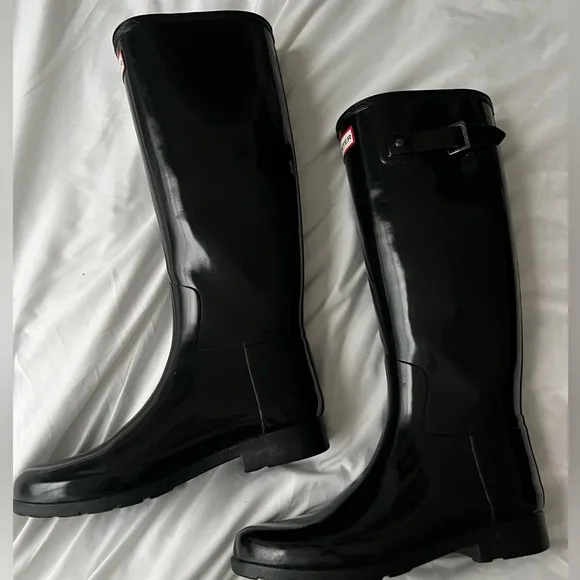Hunter Boots Women's Original Tall Rain Boots Shine Black Size 7