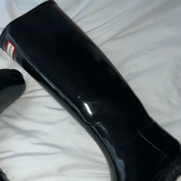 Hunter Boots Women's Original Tall Rain Boots Shine Black Size 7