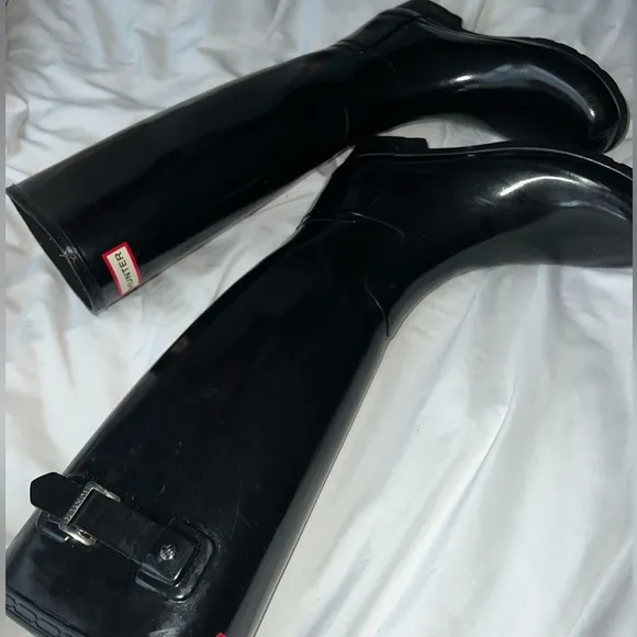 Hunter Boots Women's Original Tall Rain Boots Shine Black Size 7