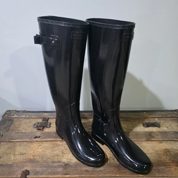 Hunter Original Refined Gloss Black Tall Wellington Rain Boots. 8W Girlhoodcore