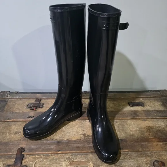 Hunter Original Refined Gloss Black Tall Wellington Rain Boots. 8W Girlhoodcore