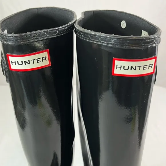 Hunter Original Tall Gloss Rain Boots Rubber Waterproof, Black, Women’s 8/EUR 39