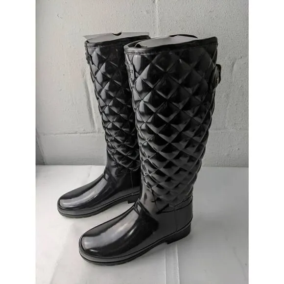 Hunter Refined Gloss Quilted Waterproof Boots US 6 EU 37 New without box